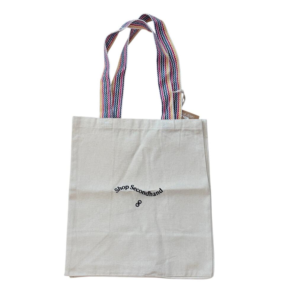 Poshmark Canvas Tote Bag Shop Secondhand Rainbow Strap Neutral Logo Shopper